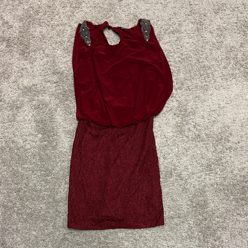 City Triangles Red Dress with Beaded Accent